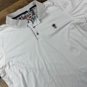 Robert Graham Lucifer Polo Short‎ Sleeve Classic Fit White Skull Mens XL